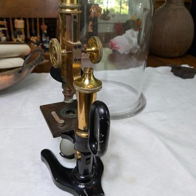Rare Vintage E. Leitz Wetzlar Microscope with Handle and Quality Grade Glass Dome