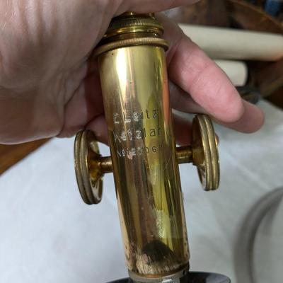 Rare Vintage E. Leitz Wetzlar Microscope with Handle and Quality Grade Glass Dome