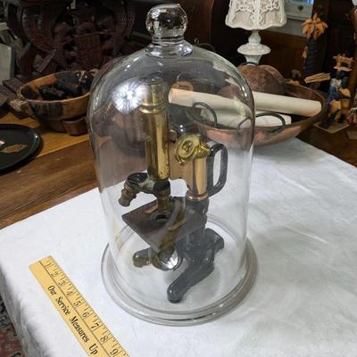 Rare Vintage E. Leitz Wetzlar Microscope with Handle and Quality Grade Glass Dome