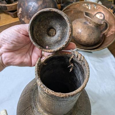 Primitive Wicker/Leather Capped Vessel