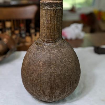 Primitive Wicker/Leather Capped Vessel