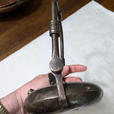 Antique 1947 Forged Iron Miner's Oil Lamp, South America