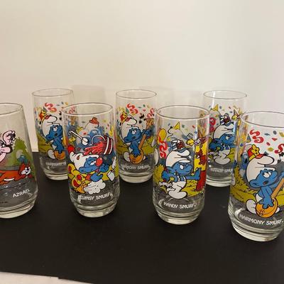 7 Smurf drinking glasses