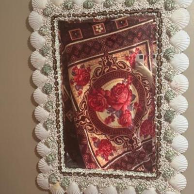 Seahell Encrusted Grotto-Style Mirror 25 Inches By 40 Inches