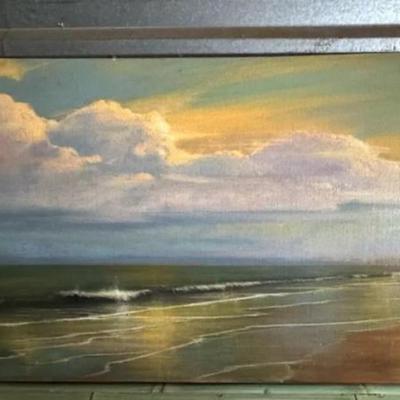 Rare Award Winning Artist Chris Groves Oil On Linen Coastal Scene Signed