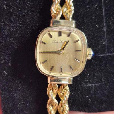Solid 14k Gold Lucien Piccard Watch Sapphire Cabochon