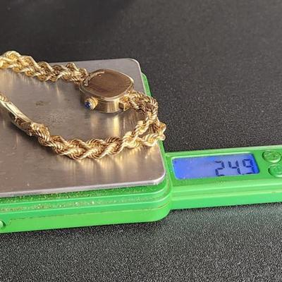 Solid 14k Gold Lucien Piccard Watch Sapphire Cabochon