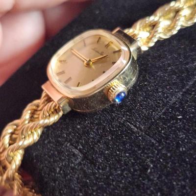 Solid 14k Gold Lucien Piccard Watch Sapphire Cabochon