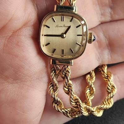 Solid 14k Gold Lucien Piccard Watch Sapphire Cabochon