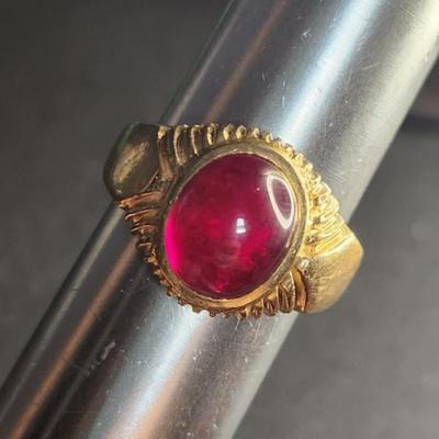 Vintage Mens 14k Ruby Cabochon Ring Size 10