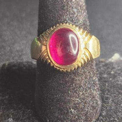 Vintage Mens 14k Ruby Cabochon Ring Size 10