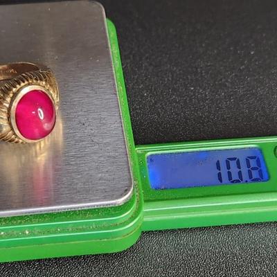 Vintage Mens 14k Ruby Cabochon Ring Size 10