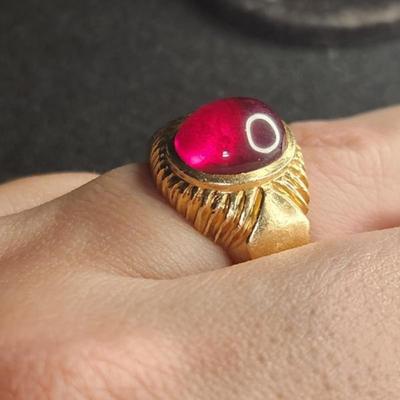 Vintage Mens 14k Ruby Cabochon Ring Size 10