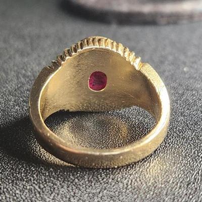 Vintage Mens 14k Ruby Cabochon Ring Size 10