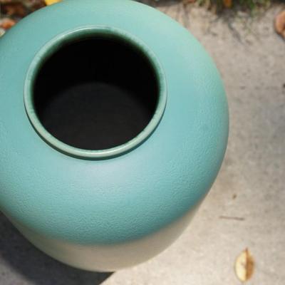 TEAL GREEN 16" VASE OF MOTTLED MATT GLAZE- UNSIGNED