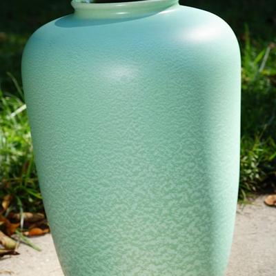 TEAL GREEN 16" VASE OF MOTTLED MATT GLAZE- UNSIGNED
