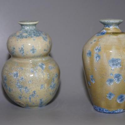 PAIR OF CRYSTALLINE GLAZED POTS /SIGNED FRIDAY FOR EDWARD FRIDAY OF MADISON, WI 1970-1980'S