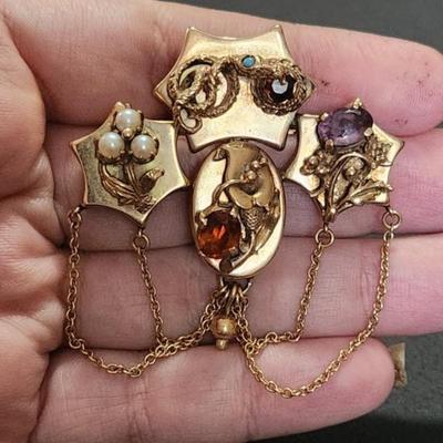 14k Victorian Hand Made Detailed Brooch