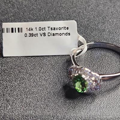 14k White Gold 1.39 Cttw Tsavorite Diamond Ring