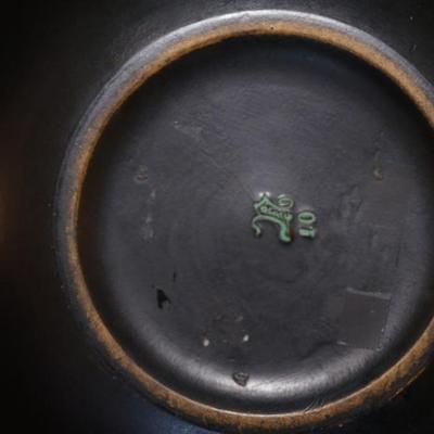 NORSE POTTERY HANDLED POT W/EYGPTIAN INCISED CARVED THEME 13 1/2"