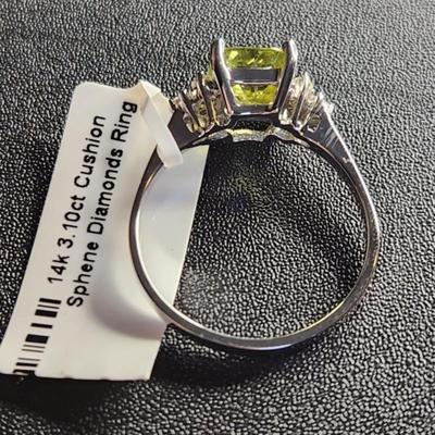 Rare 14k White Gold 3.10 Cttw Cushion Cut Sphene Diamond Ring Size 12 Brand New