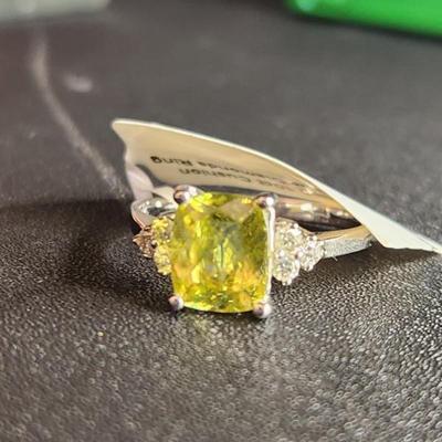 Rare 14k White Gold 3.10 Cttw Cushion Cut Sphene Diamond Ring Size 12 Brand New