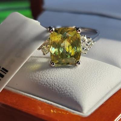 Rare 14k White Gold 3.10 Cttw Cushion Cut Sphene Diamond Ring Size 12 Brand New