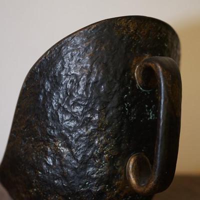 NORSE POTTERY CANDLE HOLDER W/ BACK REFLECTOR AND HANDLE.