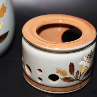 STANGLE PITCHER AND CANDLE HOLDER/ 1950'S COLORS /LILIUM LILIES AND LEAVES GREY BACKGROUND.