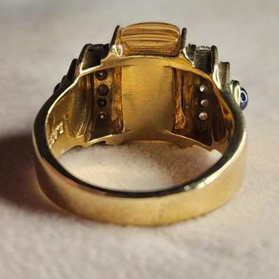 Vintage 18k Lagos Caviar Citrine Diamond Blue Sapphire Ring Size 8.75