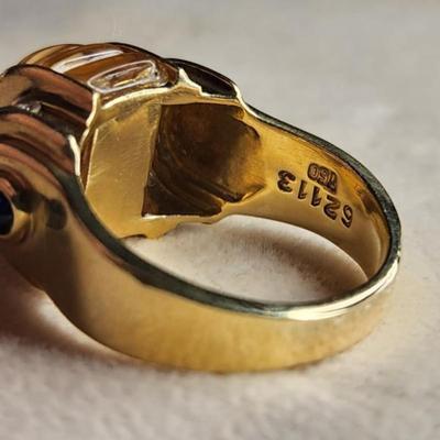 Vintage 18k Lagos Caviar Citrine Diamond Blue Sapphire Ring Size 8.75