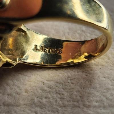 Vintage 18k Lagos Caviar Citrine Diamond Blue Sapphire Ring Size 8.75