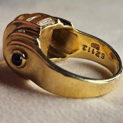 Vintage 18k Lagos Caviar Citrine Diamond Blue Sapphire Ring Size 8.75