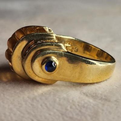 Vintage 18k Lagos Caviar Citrine Diamond Blue Sapphire Ring Size 8.75