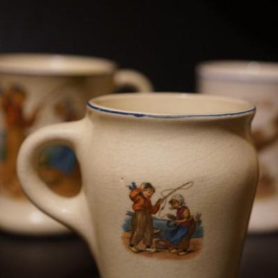 EARLY 1900'S DUTCH CHILDREN MUGS EARLY ROSEVILLE