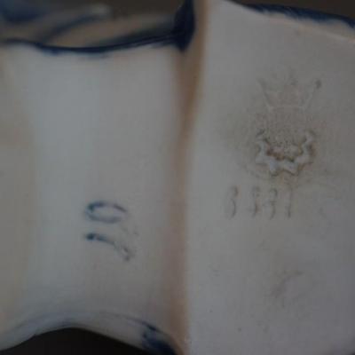 EARLY 1900'S BLUE PORCELAIN CHARACTER LIQUOR BOTTLE/ SHOT GLASS . - a bit risqué and horrific