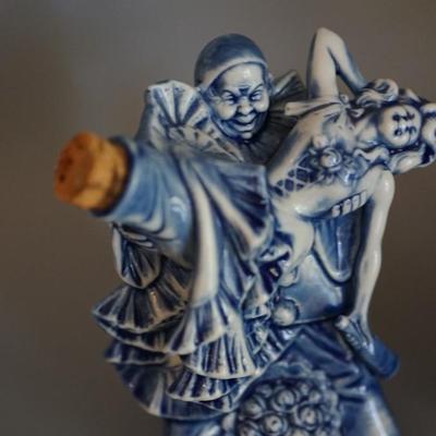 EARLY 1900'S BLUE PORCELAIN CHARACTER LIQUOR BOTTLE/ SHOT GLASS . - a bit risqué and horrific
