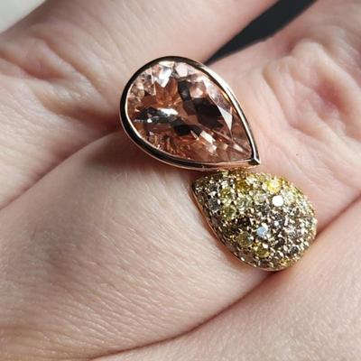 14k Toi Et Moi Morganite, White, Yellow Diamond Ring Size 8