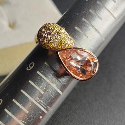 14k Toi Et Moi Morganite, White, Yellow Diamond Ring Size 8