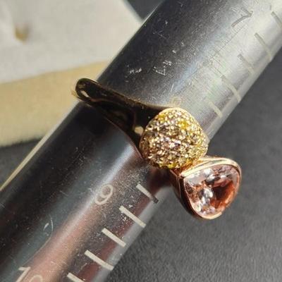 14k Toi Et Moi Morganite, White, Yellow Diamond Ring Size 8