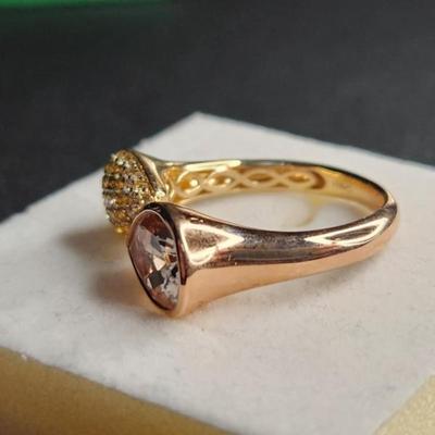 14k Toi Et Moi Morganite, White, Yellow Diamond Ring Size 8