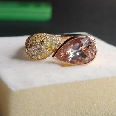 14k Toi Et Moi Morganite, White, Yellow Diamond Ring Size 8
