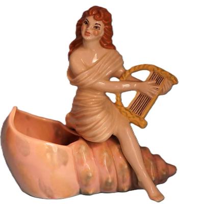 CERAMIC ARTS STUDIO LORELEI GIRL PLAYING HARP ON SHELL