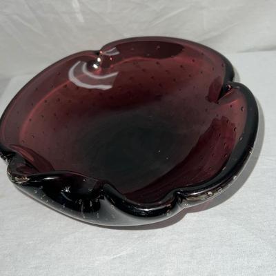 Amethyst Murano Italy Bubble Art Glass Shell Bowl or Ashtray Italy 1970s