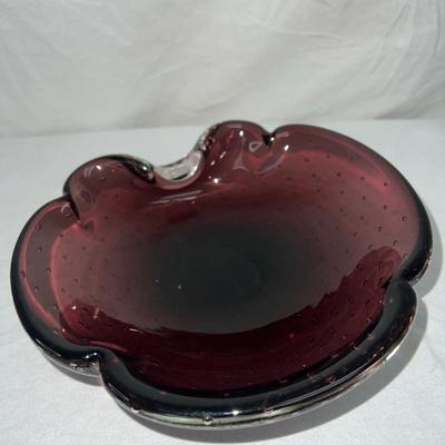 Amethyst Murano Italy Bubble Art Glass Shell Bowl or Ashtray Italy 1970s