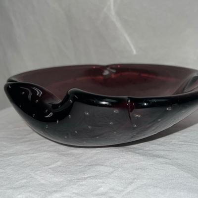 Amethyst Murano Italy Bubble Art Glass Shell Bowl or Ashtray Italy 1970s