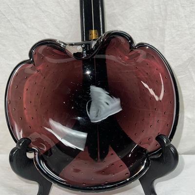 Amethyst Murano Italy Bubble Art Glass Shell Bowl or Ashtray Italy 1970s