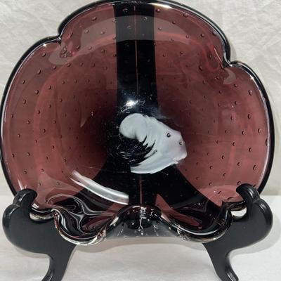 Amethyst Murano Italy Bubble Art Glass Shell Bowl or Ashtray Italy 1970s