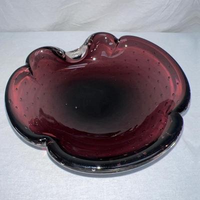 Amethyst Murano Italy Bubble Art Glass Shell Bowl or Ashtray Italy 1970s