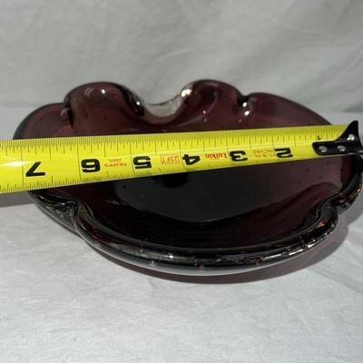 Amethyst Murano Italy Bubble Art Glass Shell Bowl or Ashtray Italy 1970s